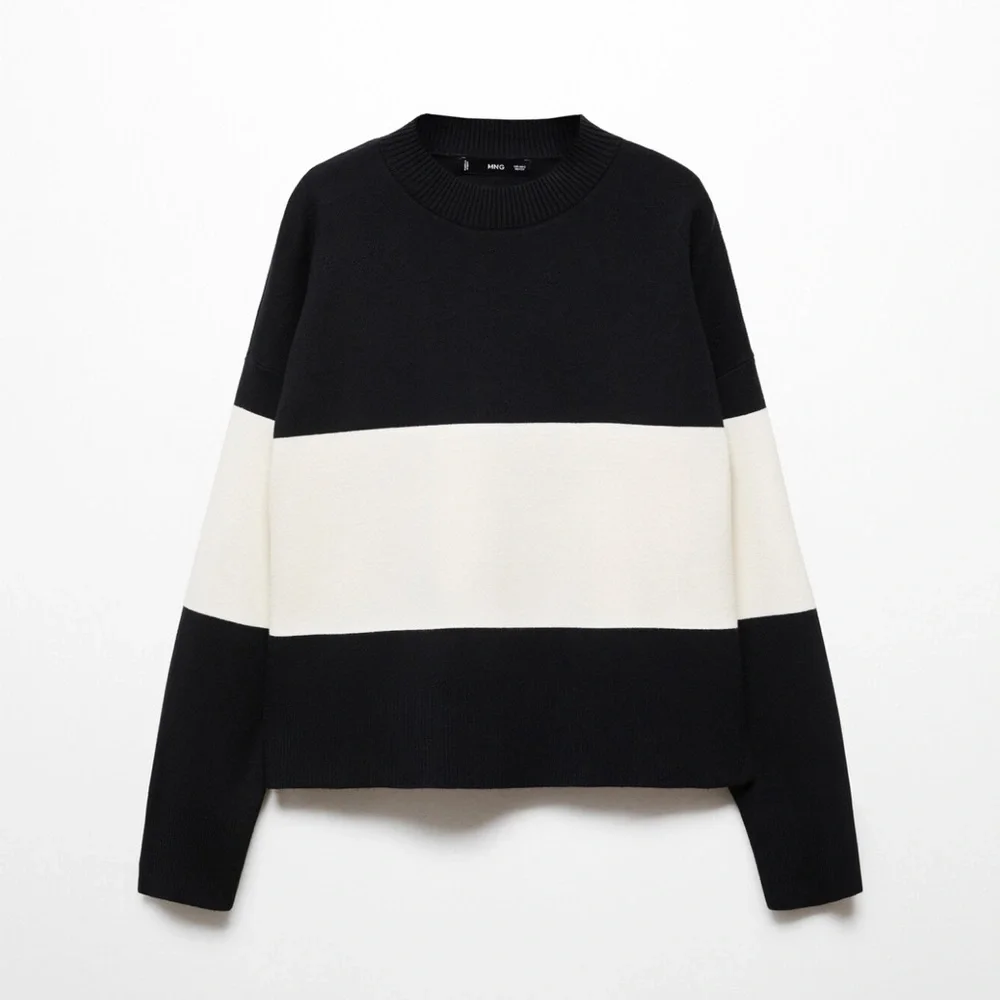 Mango Fine Knit Oversized Striped Black/White Sweater, Size 3XL - Picture 7 of 14